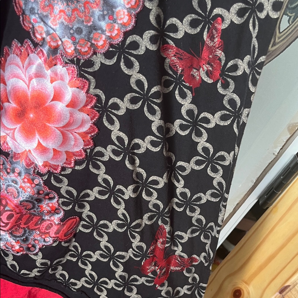 Desigual Red and Black Floral short dress, vintage, medium. - Picture 6 of 11